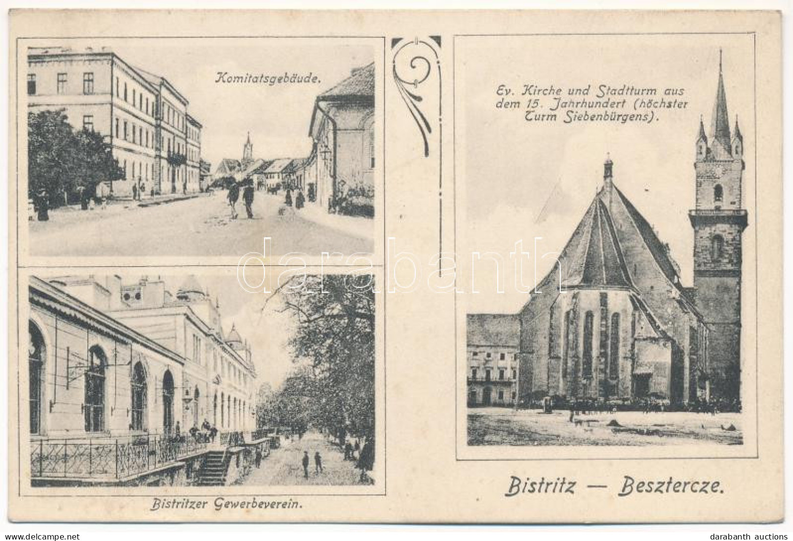 ** T2/T3 Beszterce, Bistritz, Bistrita; Komitatsgebäude, Ev. Kirche Und Stadtturm Aus Dem 15. Jahrhundert (höchster Turm - Ohne Zuordnung
