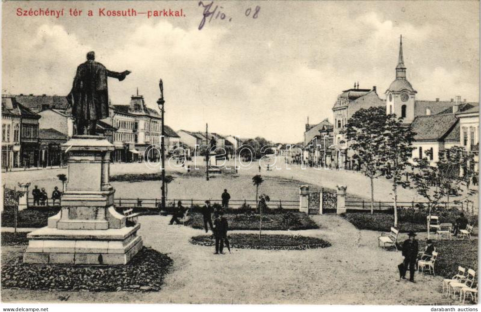 T2 1908 Marosvásárhely, Targu Mures; Széchenyi Tér, Kossuth Park, üzletek. Porjes S. Sándor Kiadása / Square, Park, Shop - Zonder Classificatie