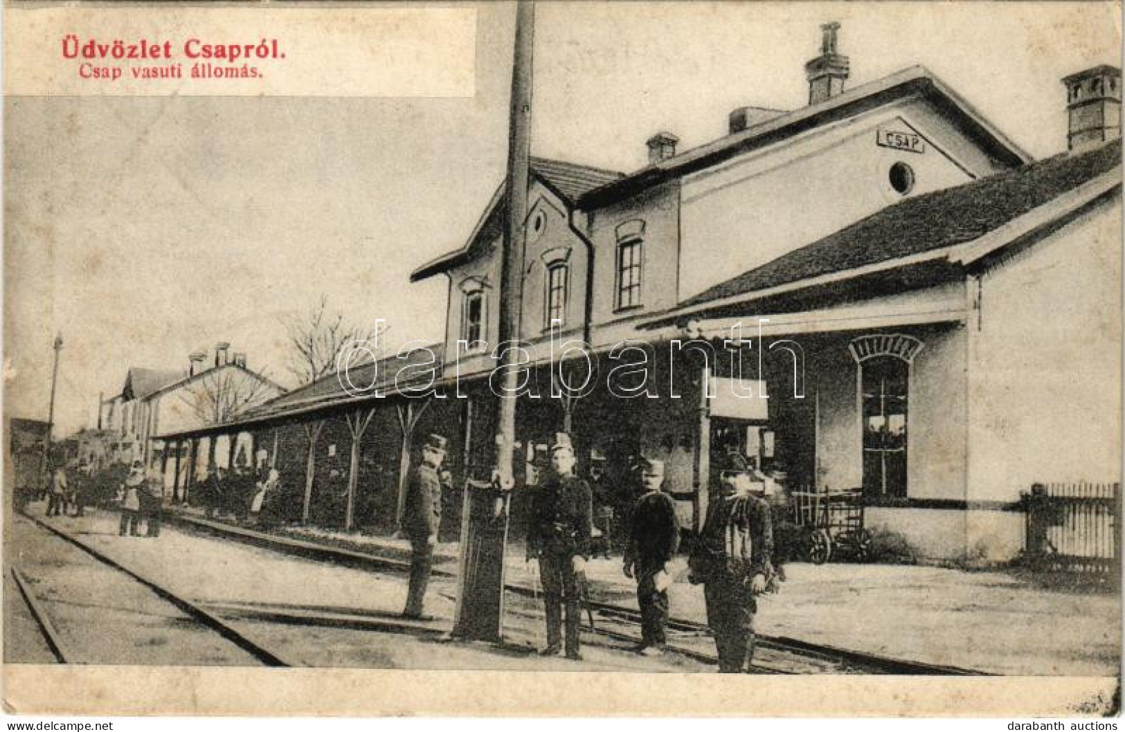 T3/T4 1912 Csap, Cop, Chop; Vasútállomás / Railway Station (ázott / Wet Damage) - Ohne Zuordnung