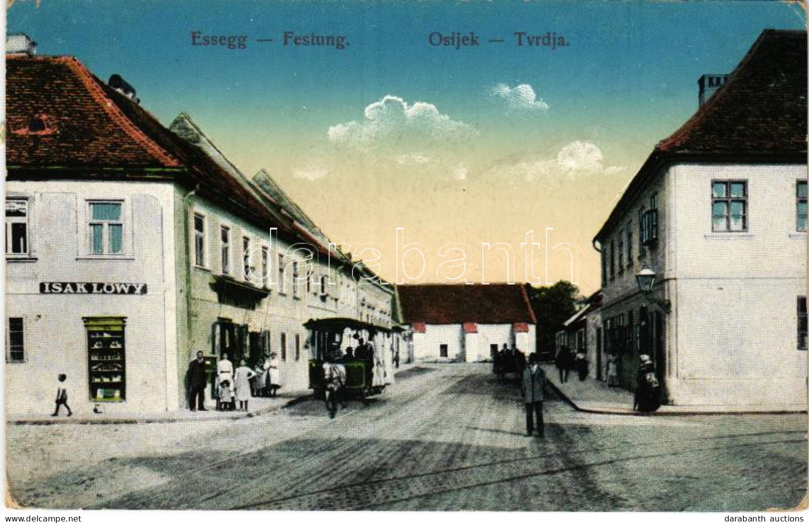 T2/T3 1915 Eszék, Essegg, Osijek; Festung / Tvrdja / Tér, Villamos, Isak Löwy üzlete / Square, Tram, Shop (EK) - Ohne Zuordnung