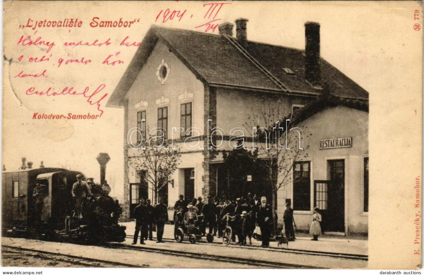 T2/T3 1904 Szamobor, Ljetovaliste-Samobor; Kolodvor, Restauracija / Vasútállomás és Vendéglő, étterem, Gőzmozdony, Vonat - Unclassified