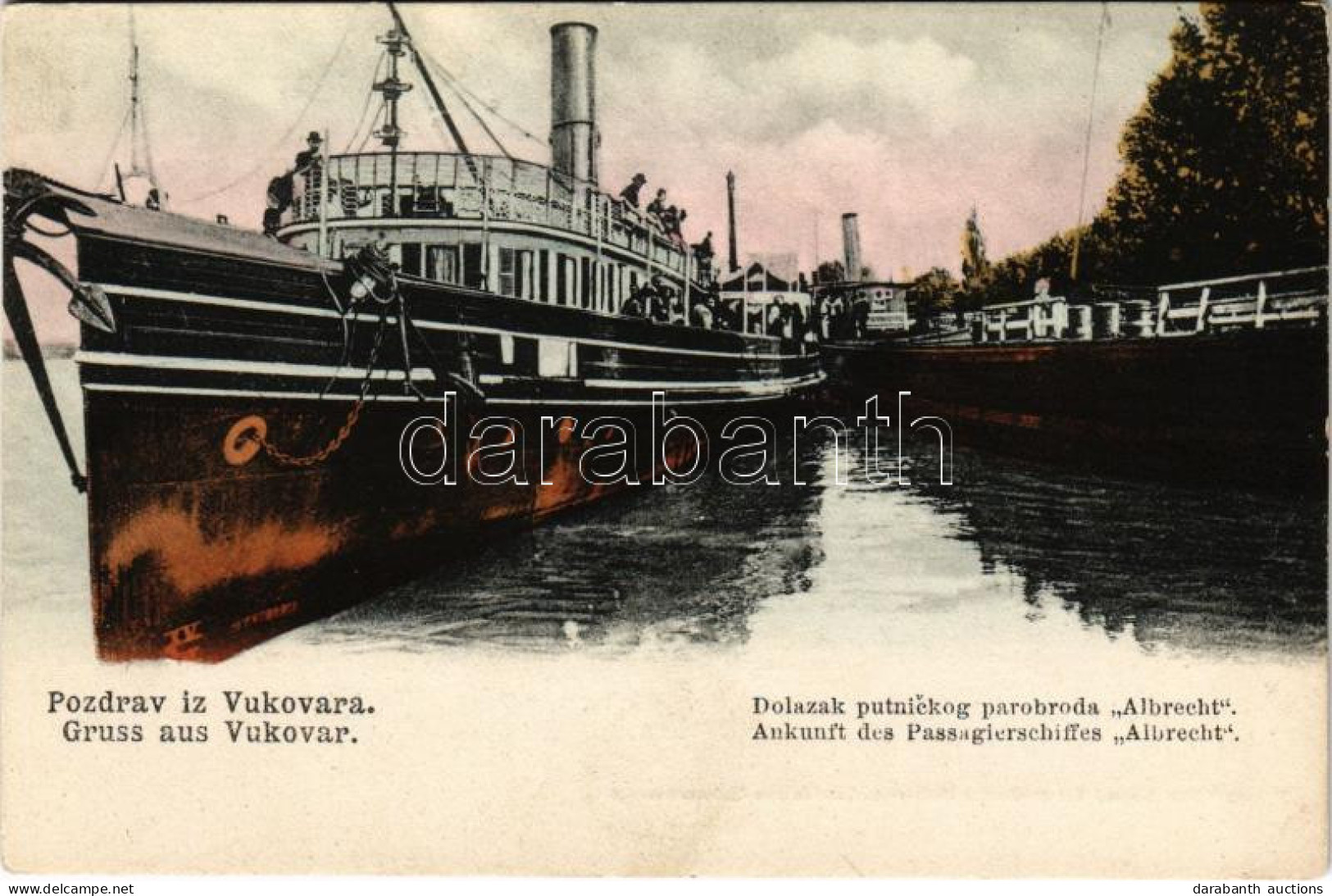 ** T2 Vukovár, Vukovar; "ALBRECHT" Gőzüzemű Oldalkerekes Személyhajó. Vilma Baum Kiadása / Hungarian Passenger Steamship - Unclassified