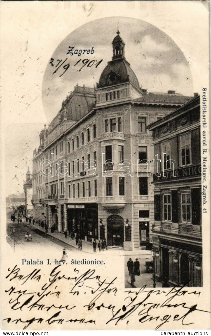 T2/T3 1901 Zagreb, Zágráb; Palaca I. Hrv. Stedionice, Petar Niko., Zubar Dr. Friedrich / Dentist, Shops, Saving Bank, St - Zonder Classificatie