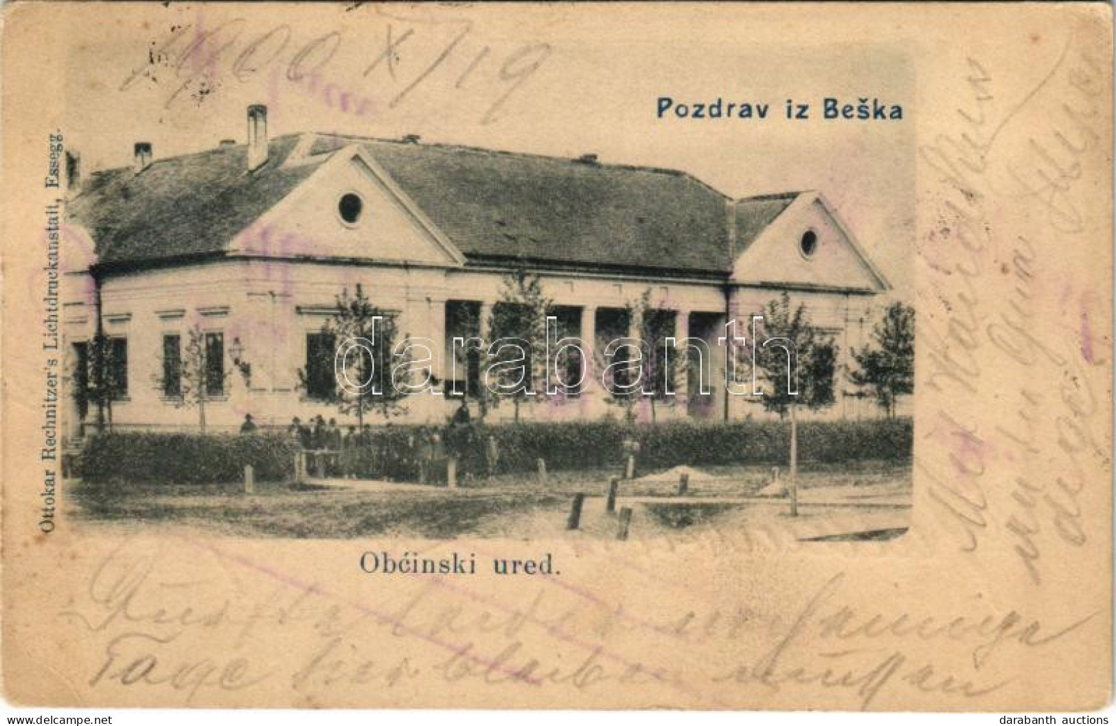 T2/T3 1900 Beska, Obcinski Ured / Községháza. Otto Rechnitzer Kiadása / Town Hall (EK) - Ohne Zuordnung