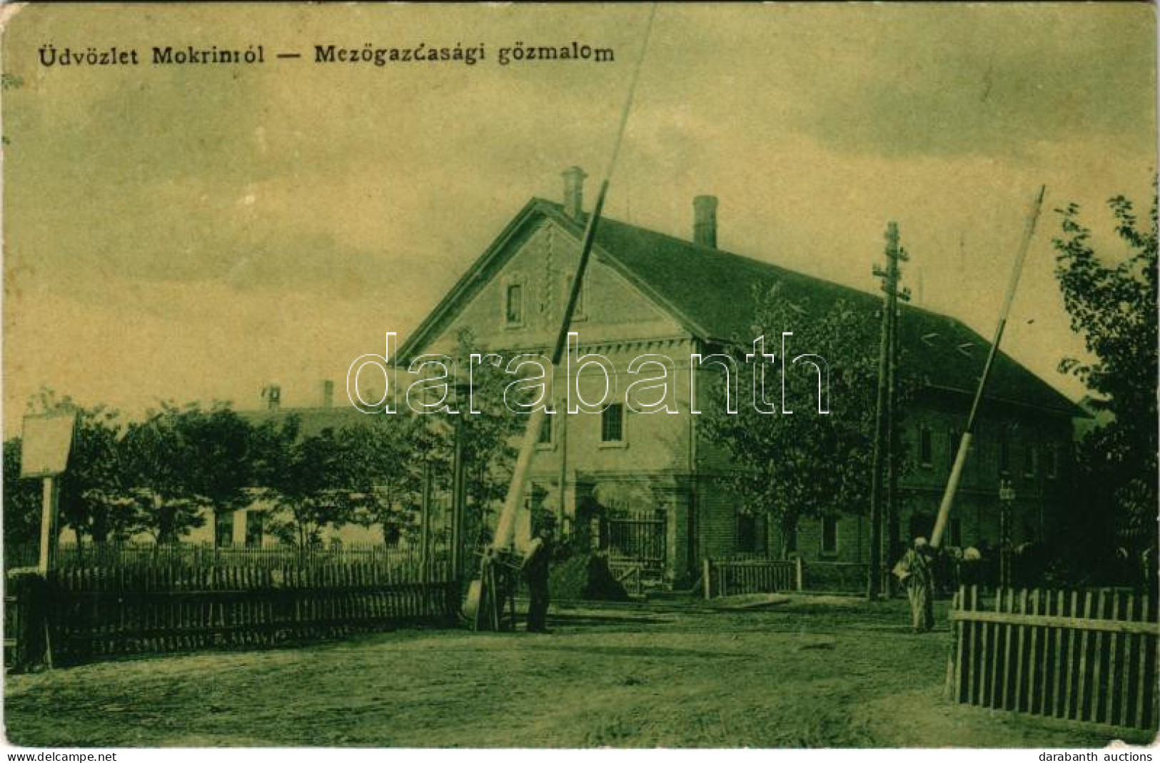 T2/T3 1912 Homokrév, Mokrin; Mezőgazdasági Gőzmalom, Vasúti Sorompó / Agricultural Mill, Railway Barrier (EK) - Non Classés