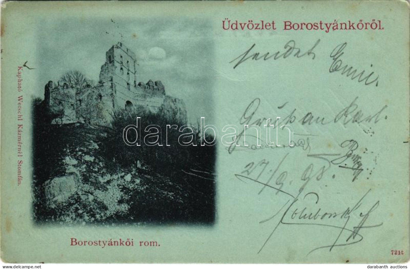T2/T3 1898 (Vorläufer) Borostyánkő, Bernstein; Várrom Este. Wetschl Kázmér / Schlossruine / Castle Ruins At Night (EK) - Non Classés