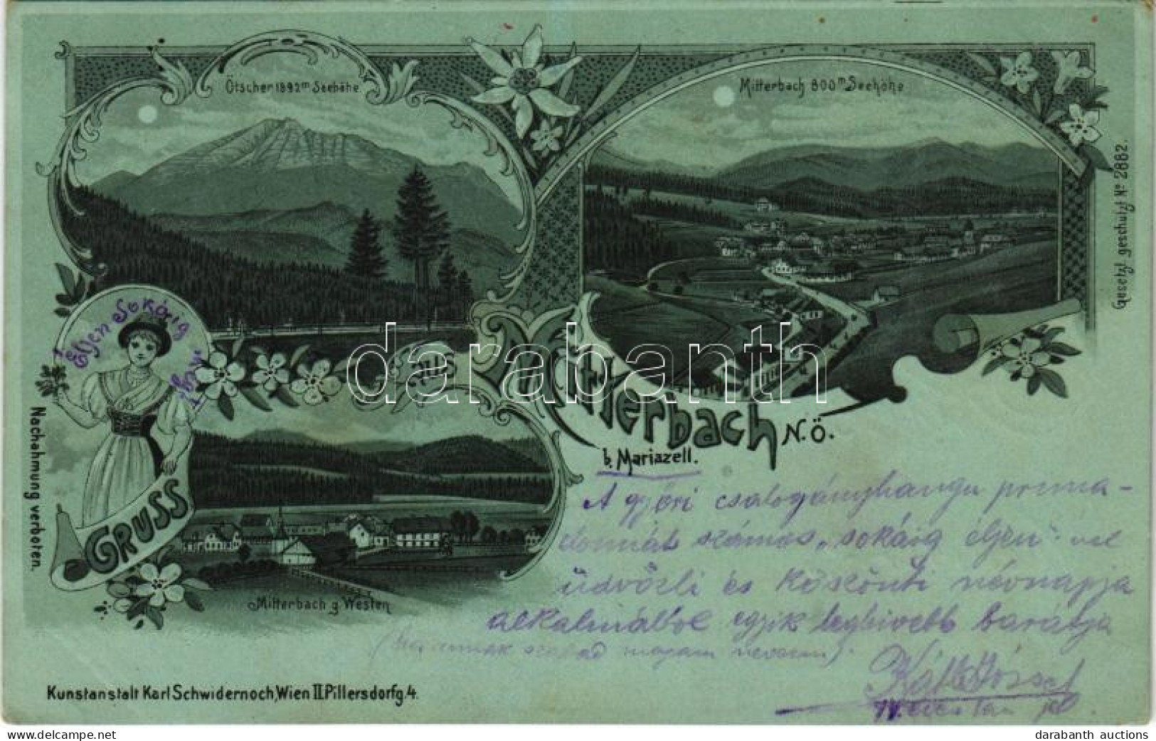 T2 1899 (Vorläufer) Mitterbach Bei Mariazell, Ötscher. Karl Schwidernoch Art Nouveau, Floral, Litho - Zonder Classificatie