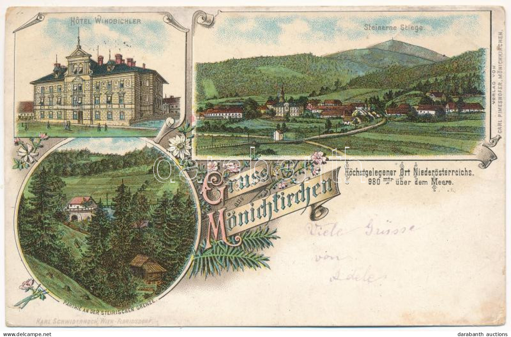 * T3/T4 1895 (Vorläufer) Mönichkirchen, Hotel Windbichler, Parthie An Der Steirischen Grenze, Steinerne Stiege. Verlag V - Ohne Zuordnung