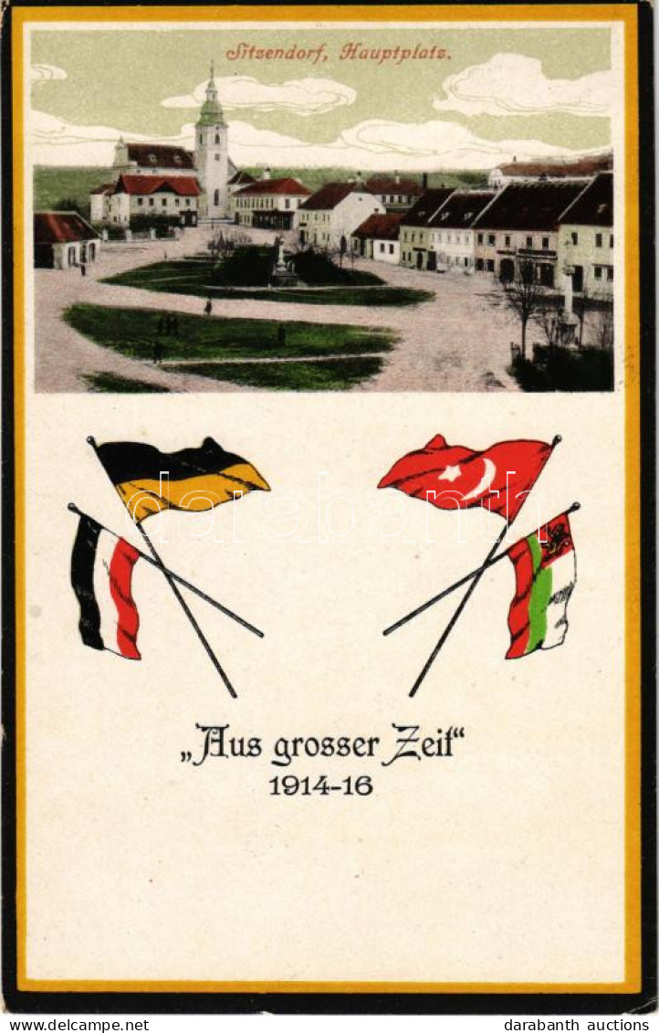 T2 Sitzendorf An Der Schmida, Hauptplatz. Aus Grosser Zeit 1914-16 - Rudolf Rosenauer Art Nouveau With The Flags Of The  - Ohne Zuordnung