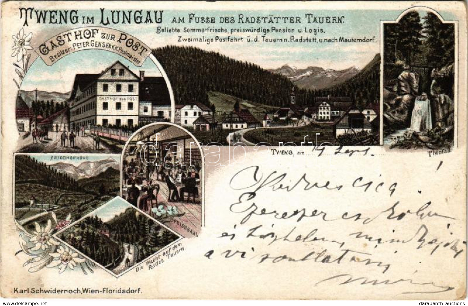 T2/T3 1896 (Vorläufer) Tweng Im Lungau, Gasthof Zur Post (Besitzer: Peter Genser), Thenfall, Friedhofhöhe, Speisesaal, A - Sin Clasificación