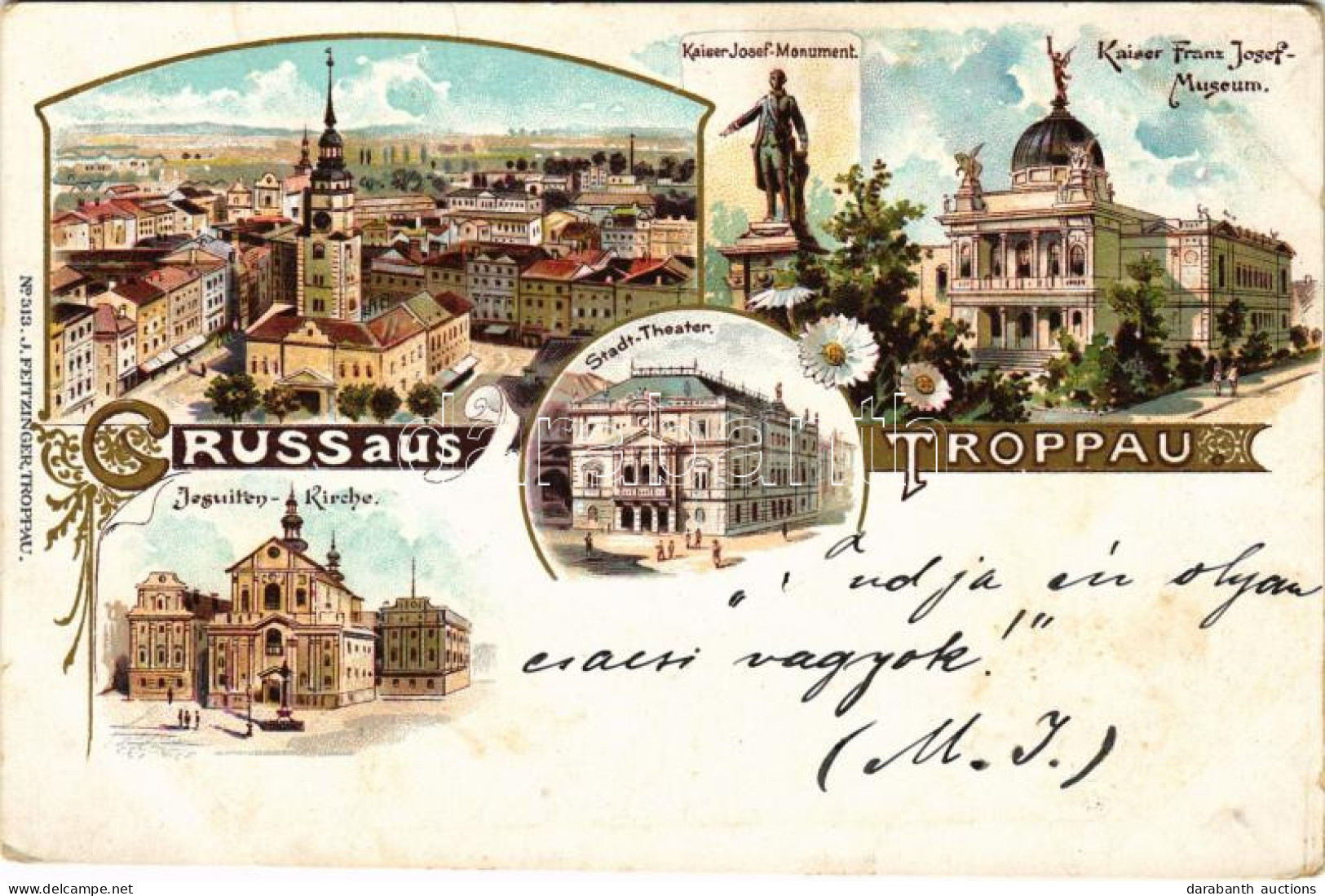 * T2/T3 Opava, Troppau; Jesuiten Kirche, Kaiser Josef Monument, Stadt-Theater, Kasier Franz Josef Museum / Church, Statu - Ohne Zuordnung