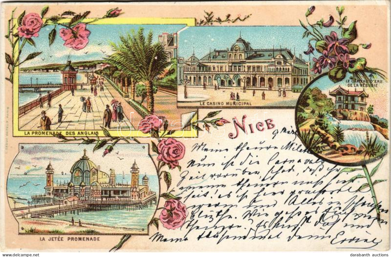 T2/T3 1897 (Vorläufer) Nice, Nizza; Le Casino Municipal, La Promenade Des Anglais, La Jetée Promenade, Le Chateau D'Eau  - Non Classés