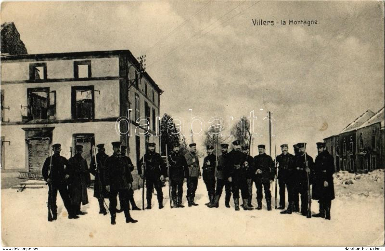 T2/T3 1916 Villers-la-Montagne, WWI German Soldiers With Ruins In Winter (EK) - Unclassified