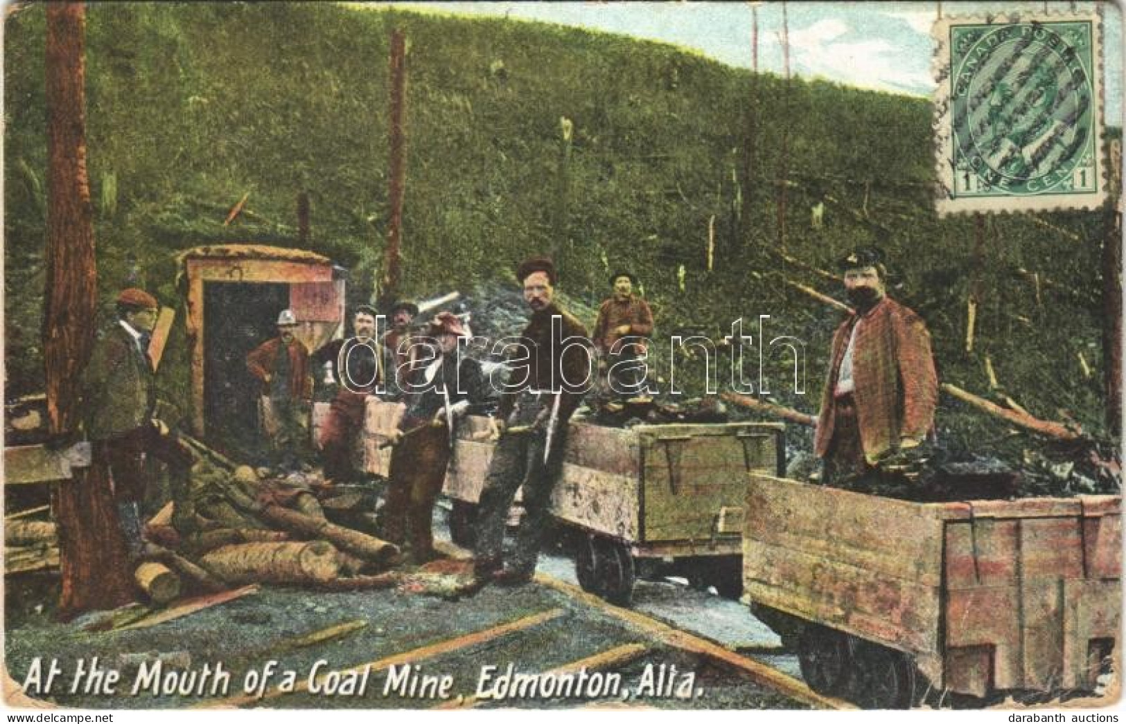 T3 1911 Edmonton (Alta), At The Mouth Of A Coal Mine, Miners With Mine Carts. TCV Card (creases) - Non Classificati