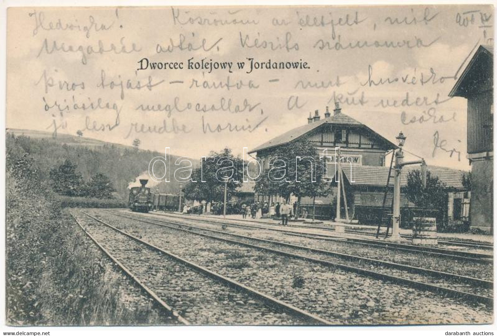 T2 1900 Jordanów, Dworzec Kolejowy / Bahnhof / Railway Station, Train, Locomotive - Unclassified