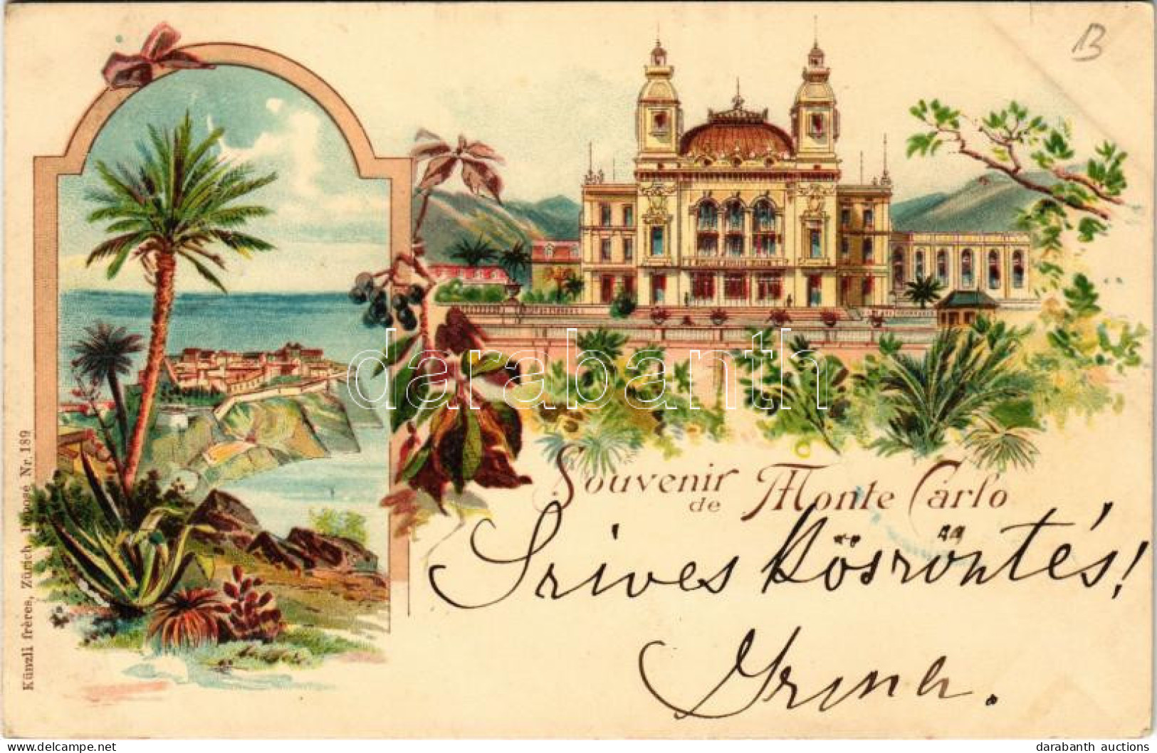 T3 1898 (Vorläufer) Monte Carlo, Casino. Künzli Nr. 189. Art Nouveau, Floral, Litho (wet Corners) - Non Classés