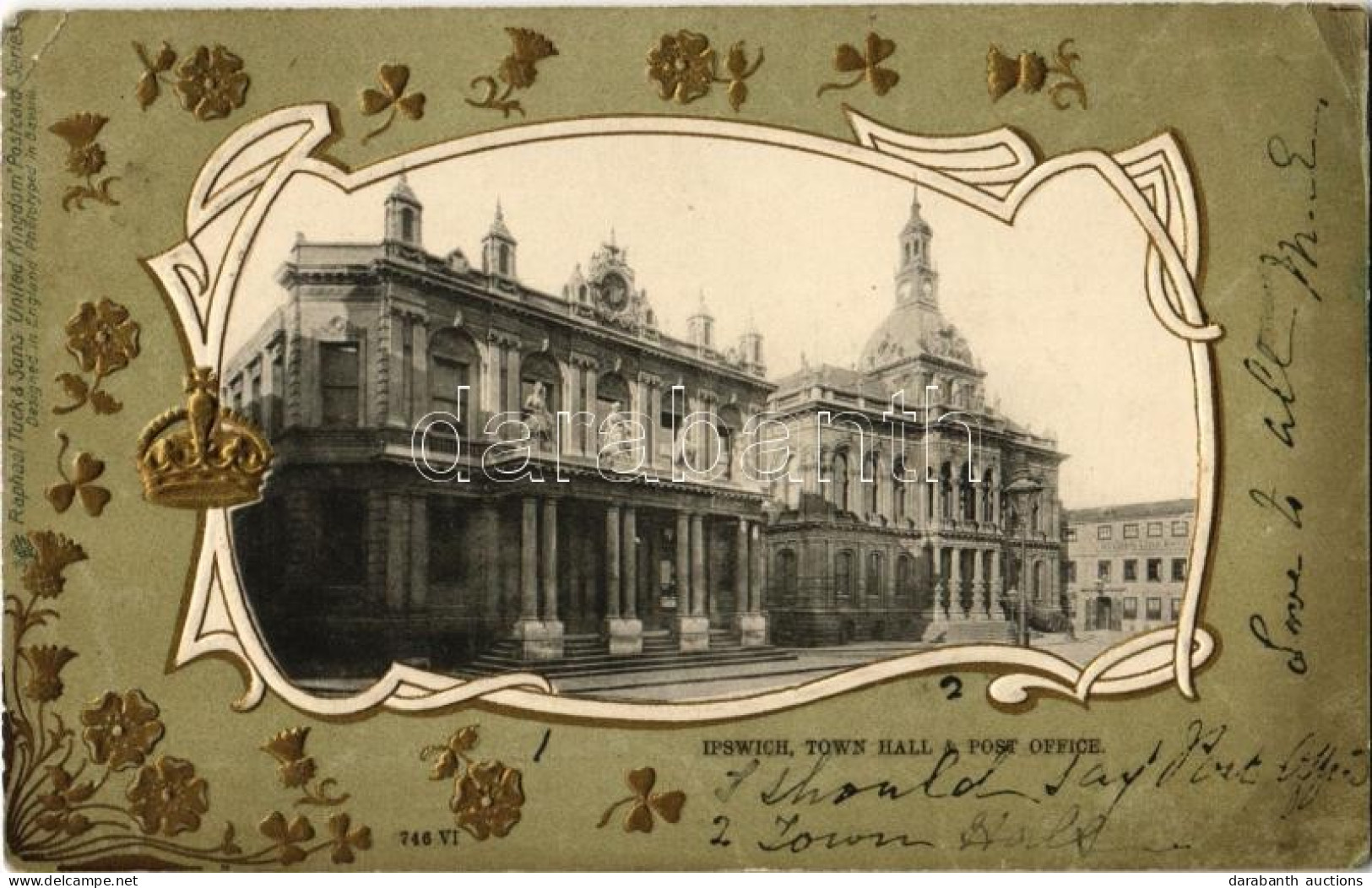 T2/T3 1902 Ipswich, Town Hall And Post Office. Raphael Tuck & Sons "United Kingdom" Postcard Series 746/VI. Art Nouveau, - Sin Clasificación