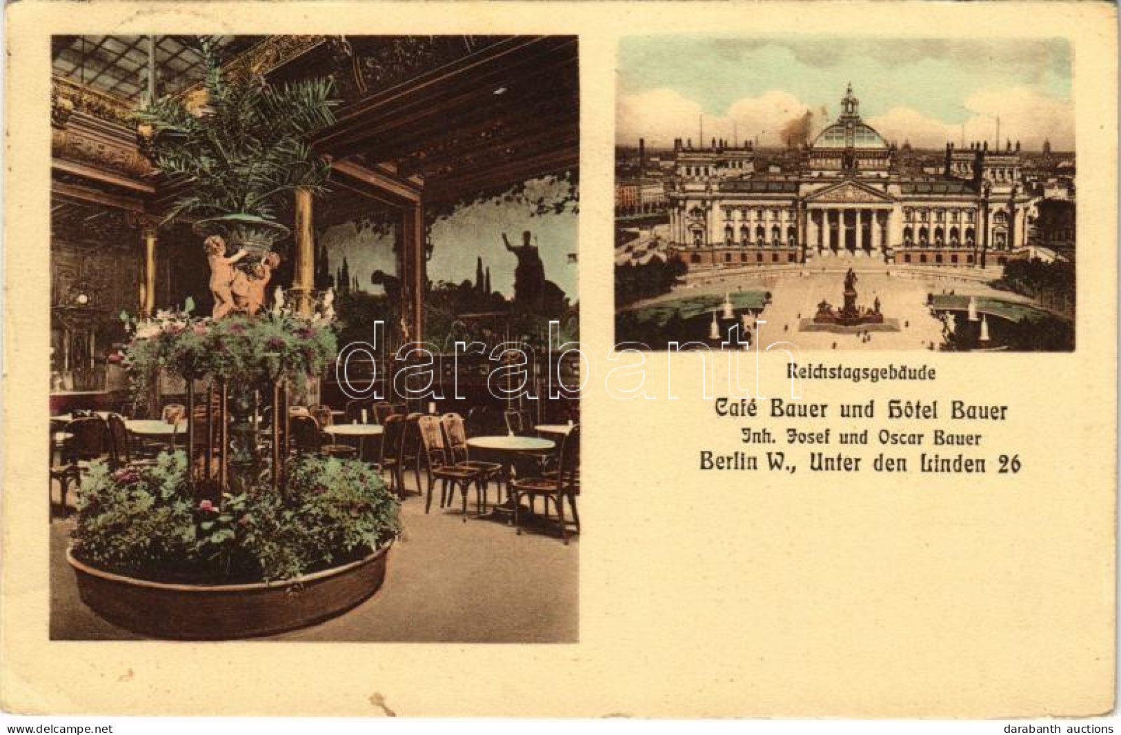 T2/T3 1910 Berlin, Café Bauer Und Hotel Bauer, Reichstagsgebäude - Kézdi-Kovács László Festőművésznek Címzett Levél (EK) - Non Classificati