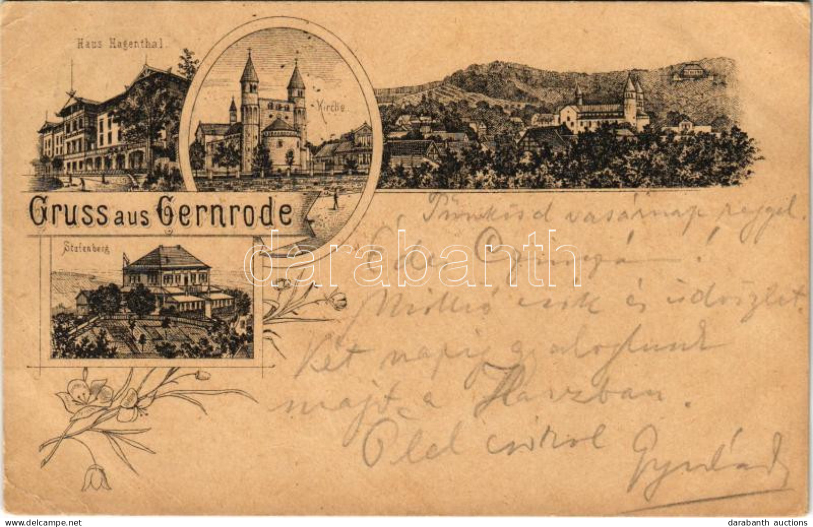 T3 1894 (Vorläufer) Gernrode, Haus Hagenthal, Kirche, Stufenberg. Art Nouveau, Floral (EK) - Unclassified