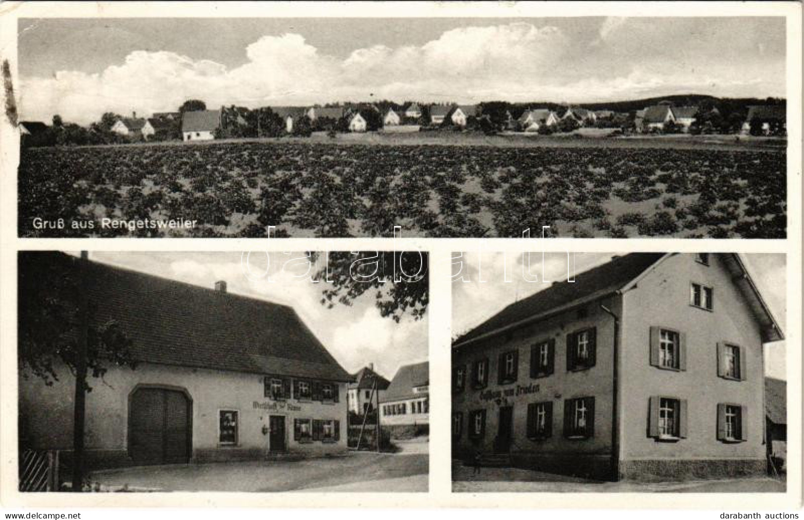T2/T3 1952 Rengetsweiler (Meßkirch), Wirtschaft Zur Krone, Gasthaus Zum Frieden / Inn, Hotel, Restaurant (small Tear) - Non Classés