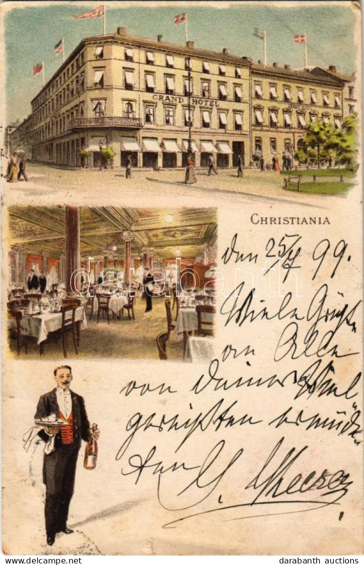 T3 1899 (Vorläufer) Oslo, Christiania, Kristiania; Grand Hotel Interior With Waiter. Art Nouveau, Litho (wet Damage) - Non Classés