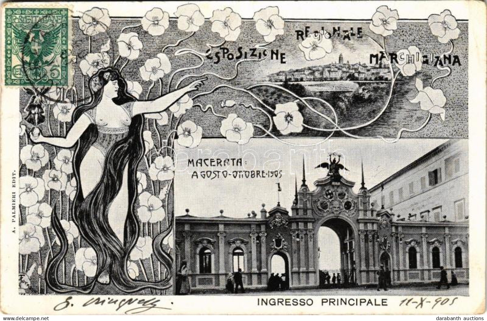 T2/T3 1905 Macerata, Regionale Esposizione Marchigiana, Ingresso Principale. A. Palmieri / Expo Advertisement. Art Nouve - Sin Clasificación