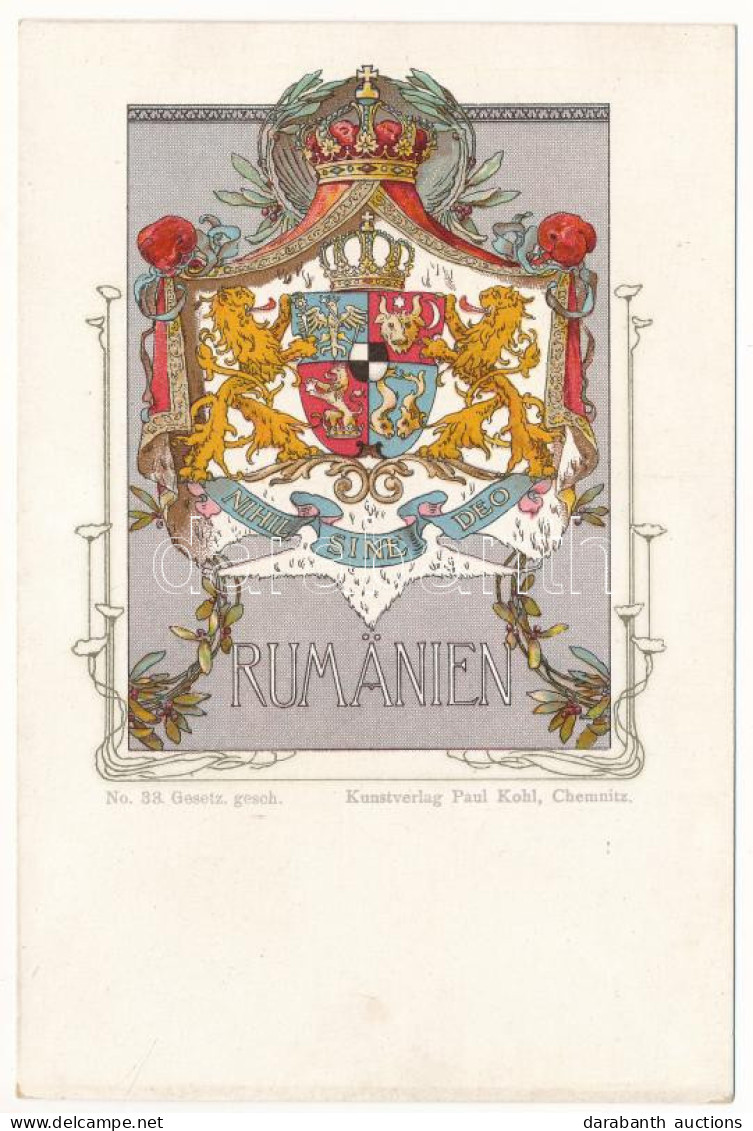 ** T2/T3 Rumänien. Kunstverlag Paul Kohl No. 33. / Romanian Coat Of Arms. Art Nouveau, Floral, Litho (fl) - Non Classés