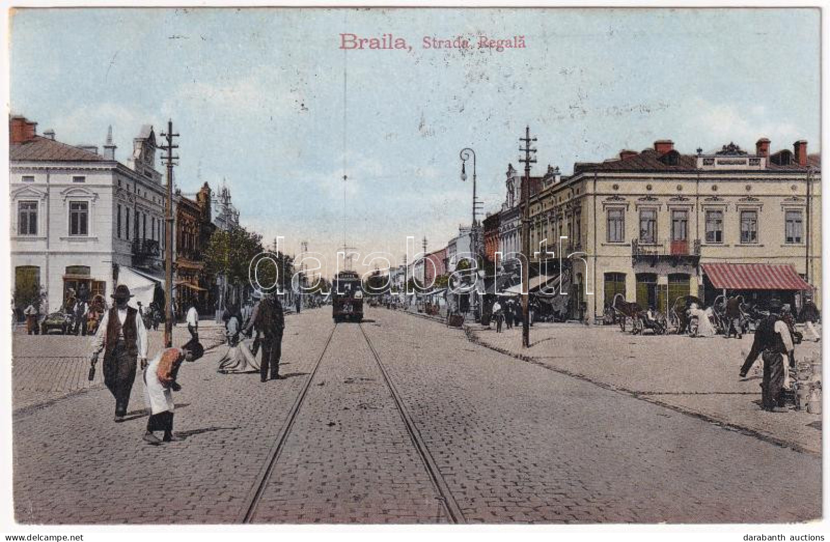 T2/T3 1924 Braila, Strada Regala / Street, Tram, Market, Shops (EK) - Ohne Zuordnung