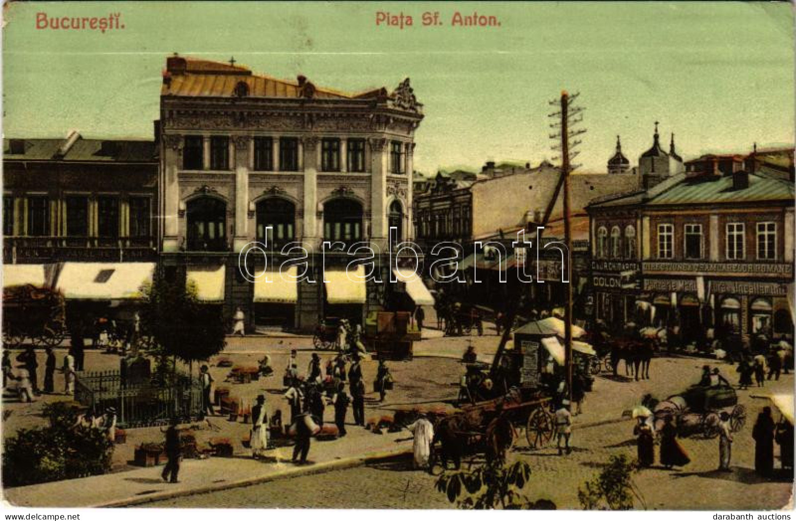 T2/T3 1908 Bucharest, Bukarest, Bucuresti, Bucuresci; Piata Sf. Anton / Square, Shops, Market. Ad. Maier & D. Stern No.  - Sin Clasificación