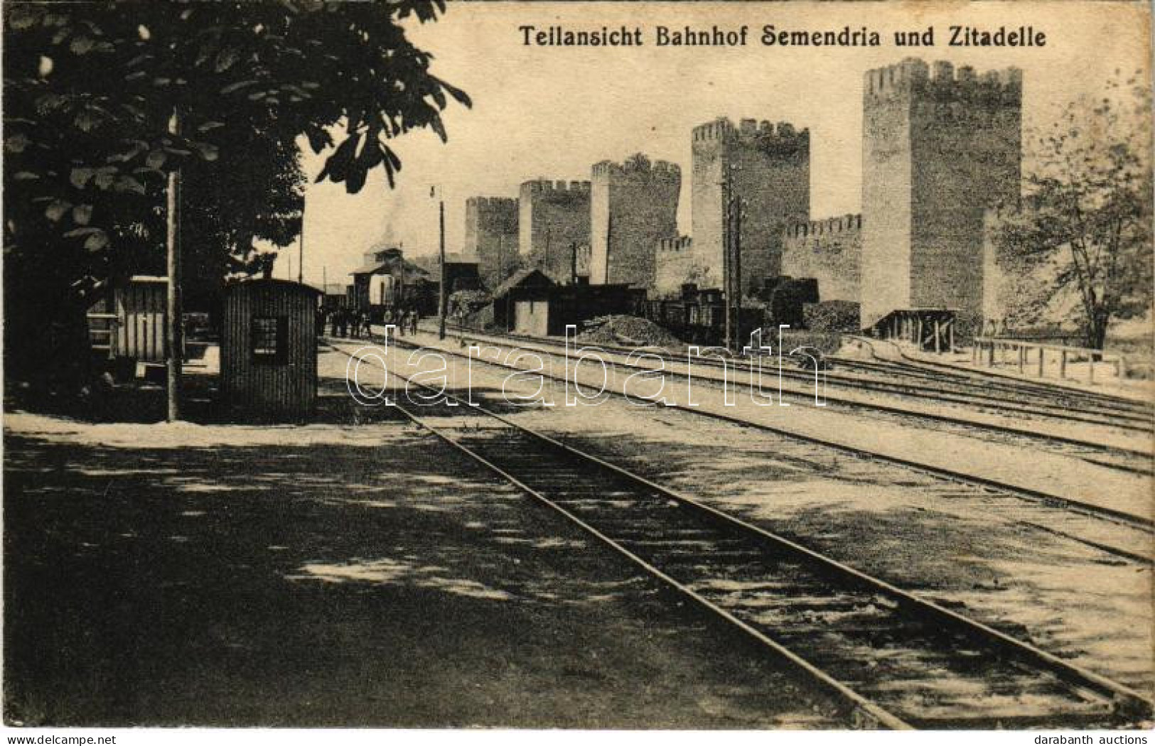 T2/T3 1918 Smederevo, Semendria, Szendrő; Bahnhof Und Zitadelle / Railway Station And Citadel, Train / Vasútállomás A Vá - Ohne Zuordnung