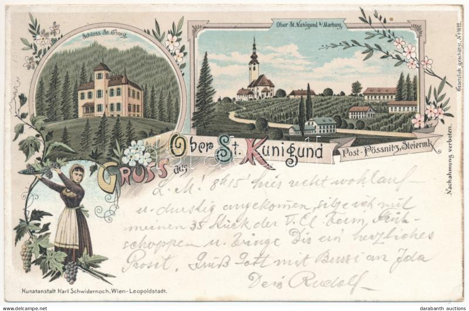 T2 1898 (Vorläufer) Kungota, Sankt Kunigund; Ober St. Kunigund, Schloss St. Georg / Castle, Church. Kunstanstalt Karl Sc - Ohne Zuordnung