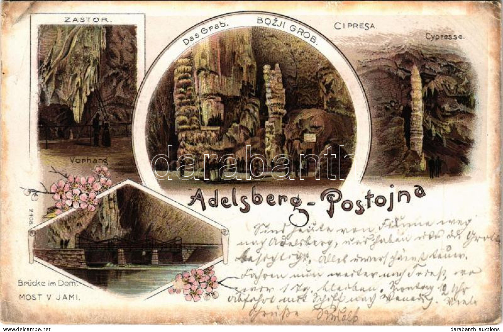 T3 1897 (Vorläufer!) Postojna, Adelsberg; Zastor, Bozji Grob, Cipresa, Most V Jami / Cave Interior. Art Nouveau, Floral, - Ohne Zuordnung