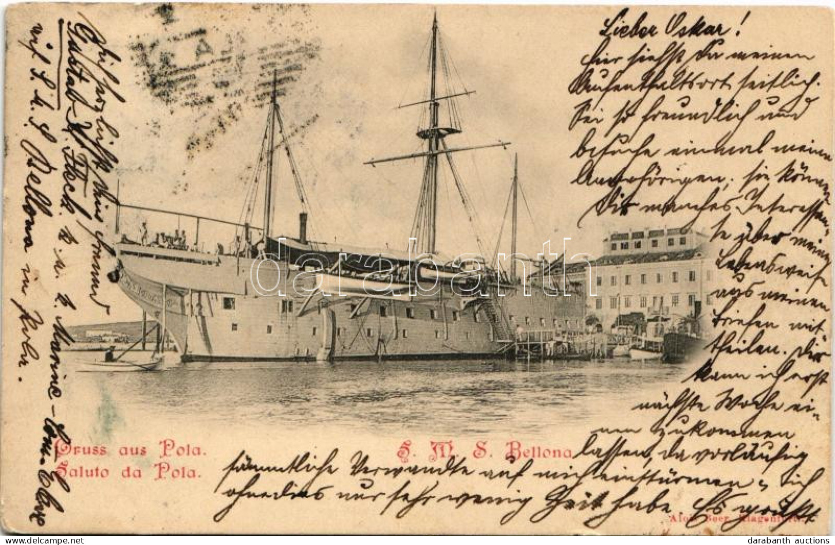 T2 1901 Pola, SMS Bellona Az Osztrák-Magyar Haditengerészet Uszály Laktanyája (ex SMS Kaiser) / K.u.K. Kriegsmarine Wohn - Non Classés