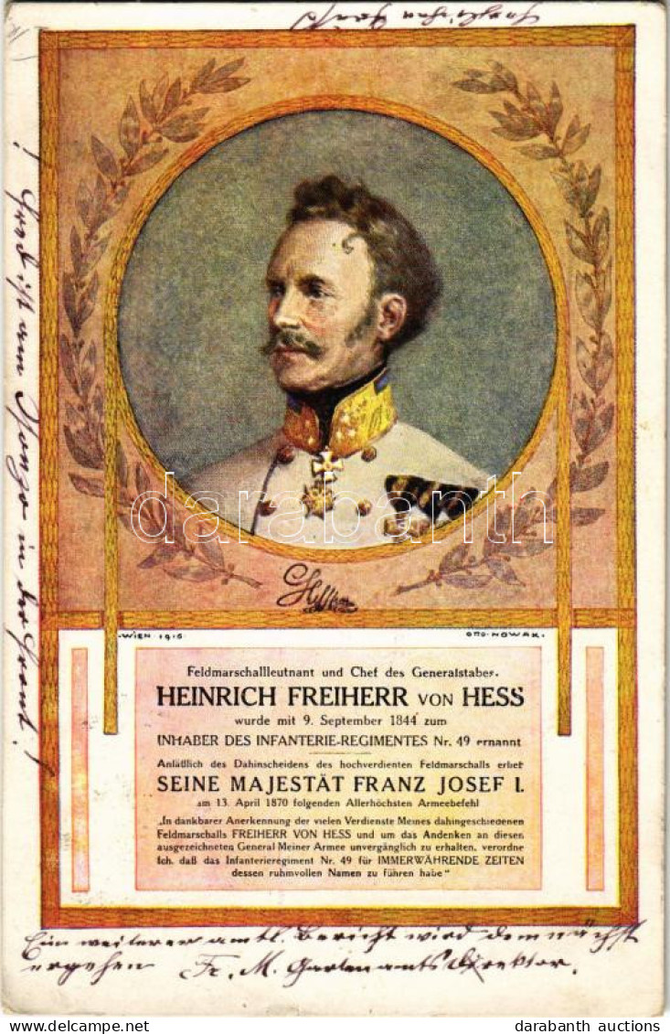 T2/T3 1916 Feldmarschalleutnant Und Chef Des Generalstabes Heinrich Freiherr Von Hess. Der Ertrag Fließt Dem Invalidenfo - Ohne Zuordnung