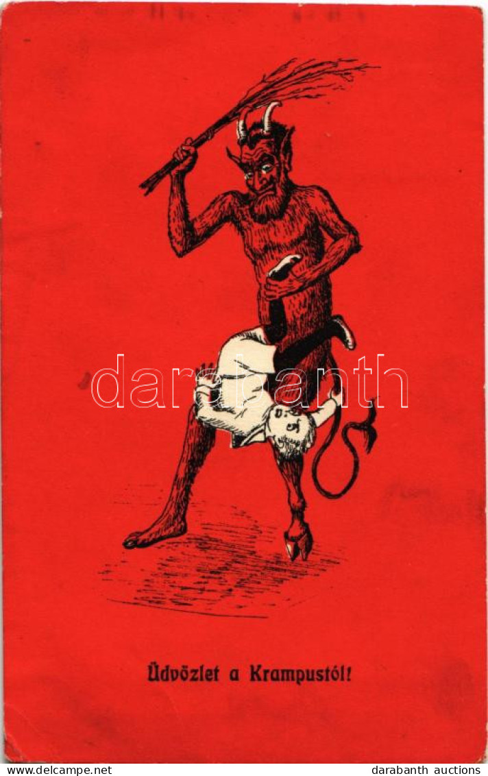 T2/T3 1927 Üdvözlet A Krampusztól! / Krampus With Boy And Birch. C. H. W. VIII/2. 2501-4. (EK) - Ohne Zuordnung