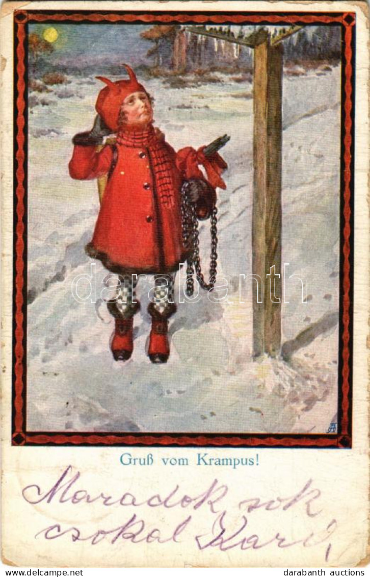 T3 Gruss Vom Krampus! / Krampus Girl With Chains And Birch (kopott Sarkak / Worn Corners) - Unclassified