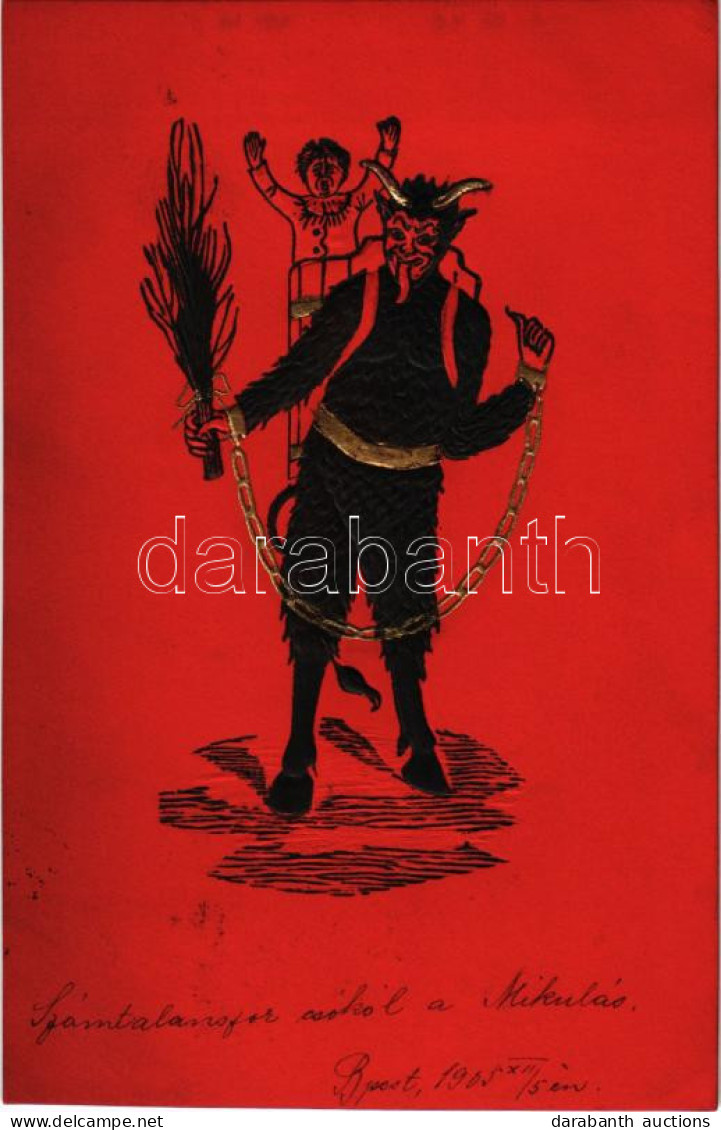 T2 1905 Dombornyomott Krampusz üdvözlet / Embossed Krampus Greeting - Ohne Zuordnung