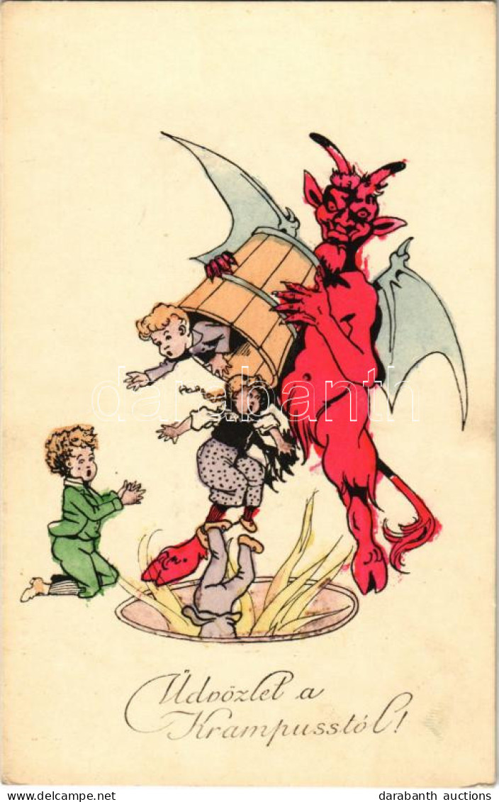 ** T2/T3 Üdvözlet A Krampusztól / Krampus Pours A Bucket Of Children Into Hell. H.H.i.W. Nr. 696. - Unclassified