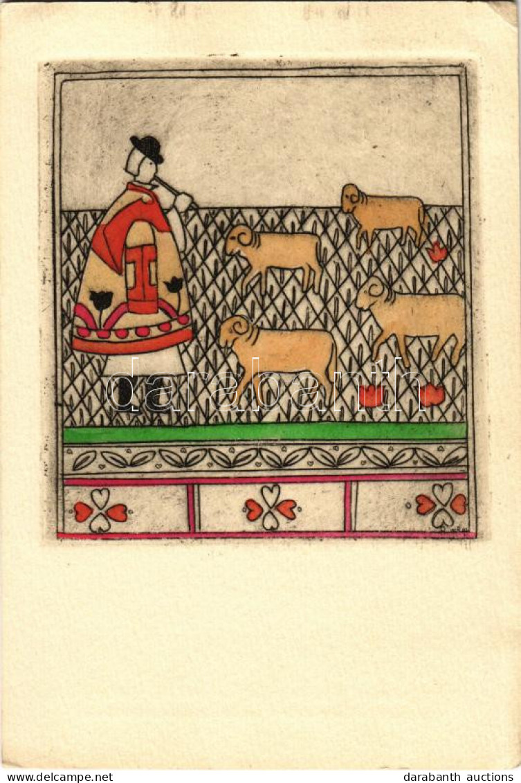 T2/T3 1937 Magyar Népművész Lap. Eredeti Kézzel Festett Rézkarc / Hungarian Folk Art, Original Hand-coloured Etching. Co - Non Classificati