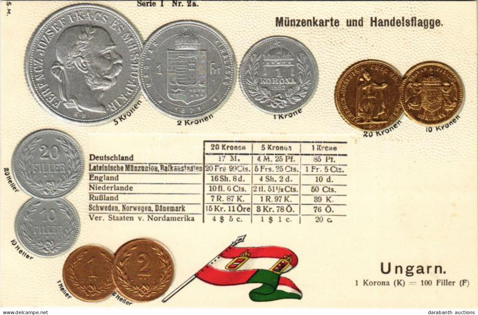 ** T1 Ungarn - Münzenkarte Und Handelsflagge / Magyarország - érmék és Zászló. Dombornyomott / Hungarian Coins And Flag. - Unclassified