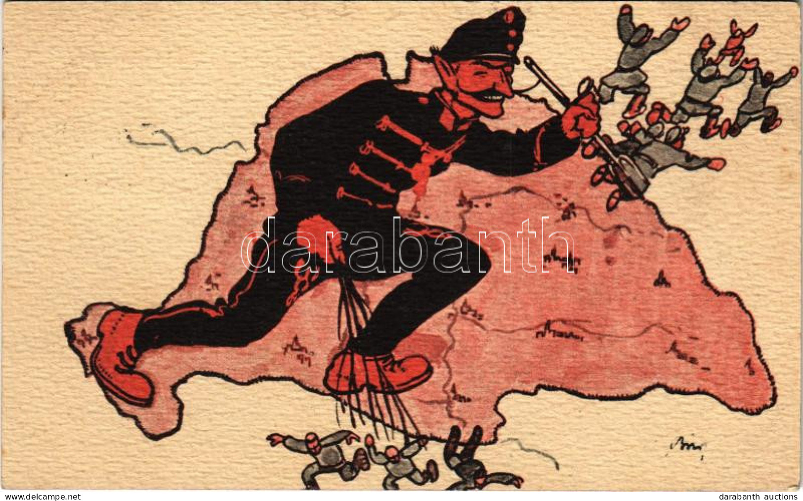 T2 1917 Humoros Első Világháborús Propaganda Lap, Osztrák-magyar Krampusz Katona Az Antant Hatalmak Ellen. A Magyar Föld - Non Classés