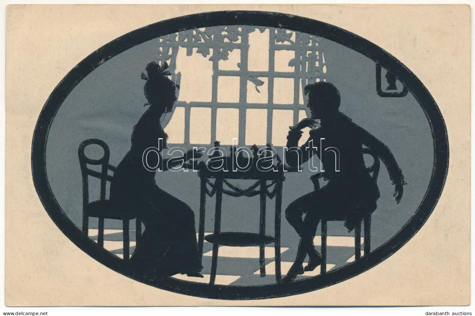 T2/T3 1922 Sakkozó Pár. Sziluettes Művészlap / Chess Game, Silhouette Art Postcard (EK) - Unclassified