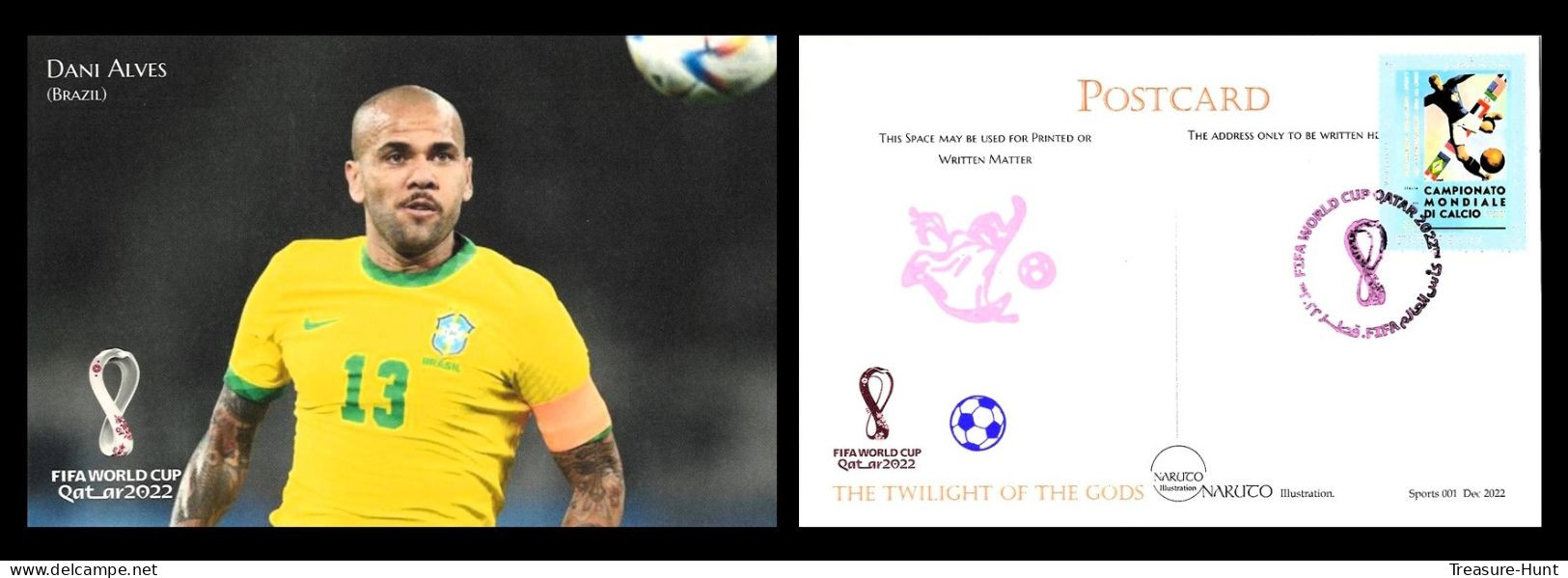 RARE Collector's Edition Picture POSTCARD, 2022 FIFA World Cup Soccer Football In Qatar, Brazil Player Dani Alves - 2022 – Qatar