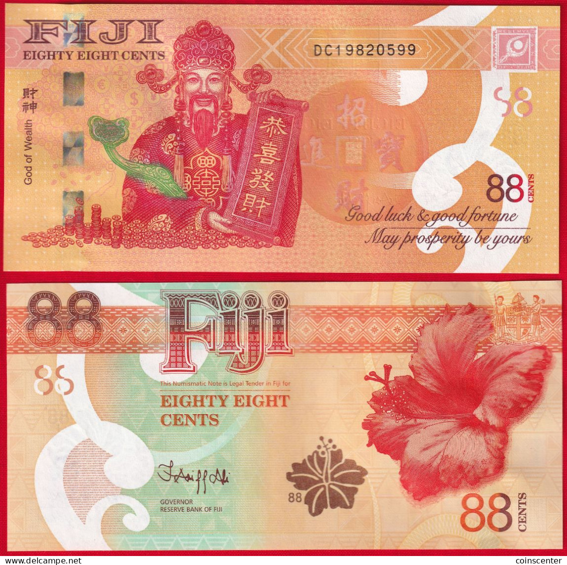 Fiji 88 Cents 2022 P-123 "Lucky Note" UNC - Fiji