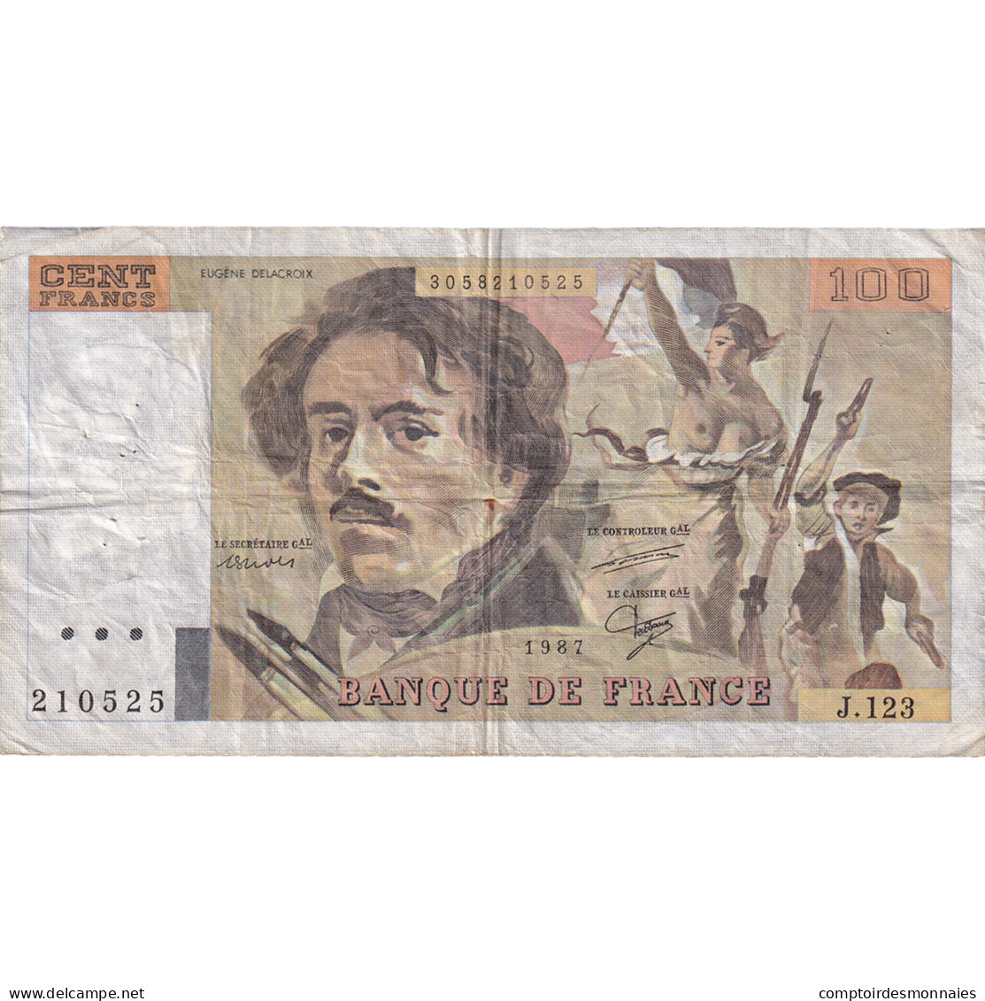 France, 100 Francs, Delacroix, 1987, J.123, TB+, Fayette:69.11, KM:154c - 100 F 1978-1995 ''Delacroix''