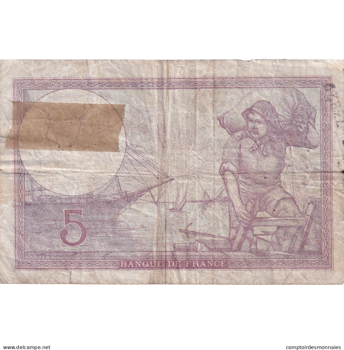 France, 5 Francs, 1937-1939, M.67640, B+, Fayette:4.17, KM:83 - 5 F 1917-1940 ''Violet''