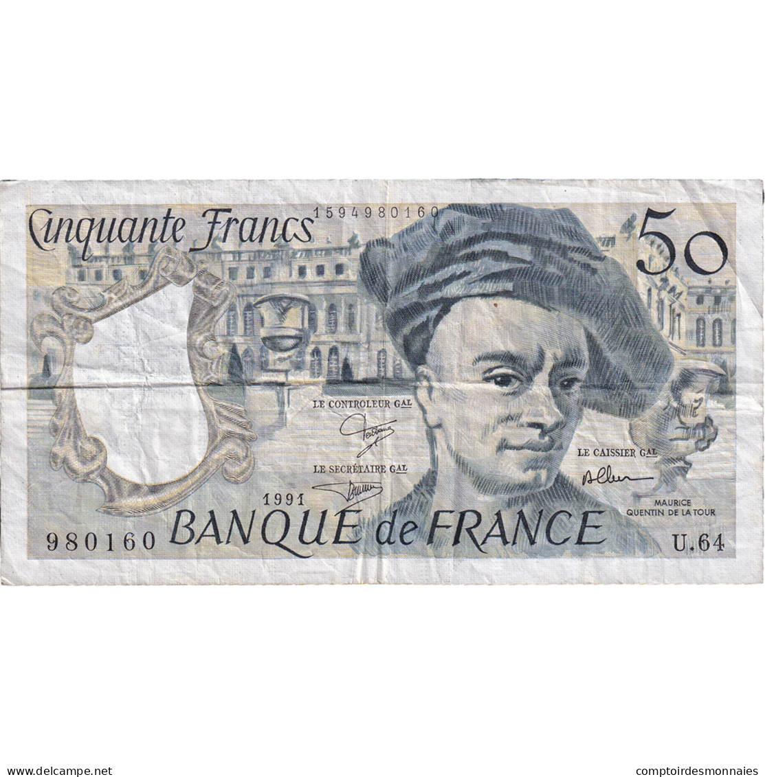 France, 50 Francs, Quentin De La Tour, 1991, U.64, SPL, Fayette:67.17, KM:152e - 50 F 1976-1992 ''Quentin De La Tour''