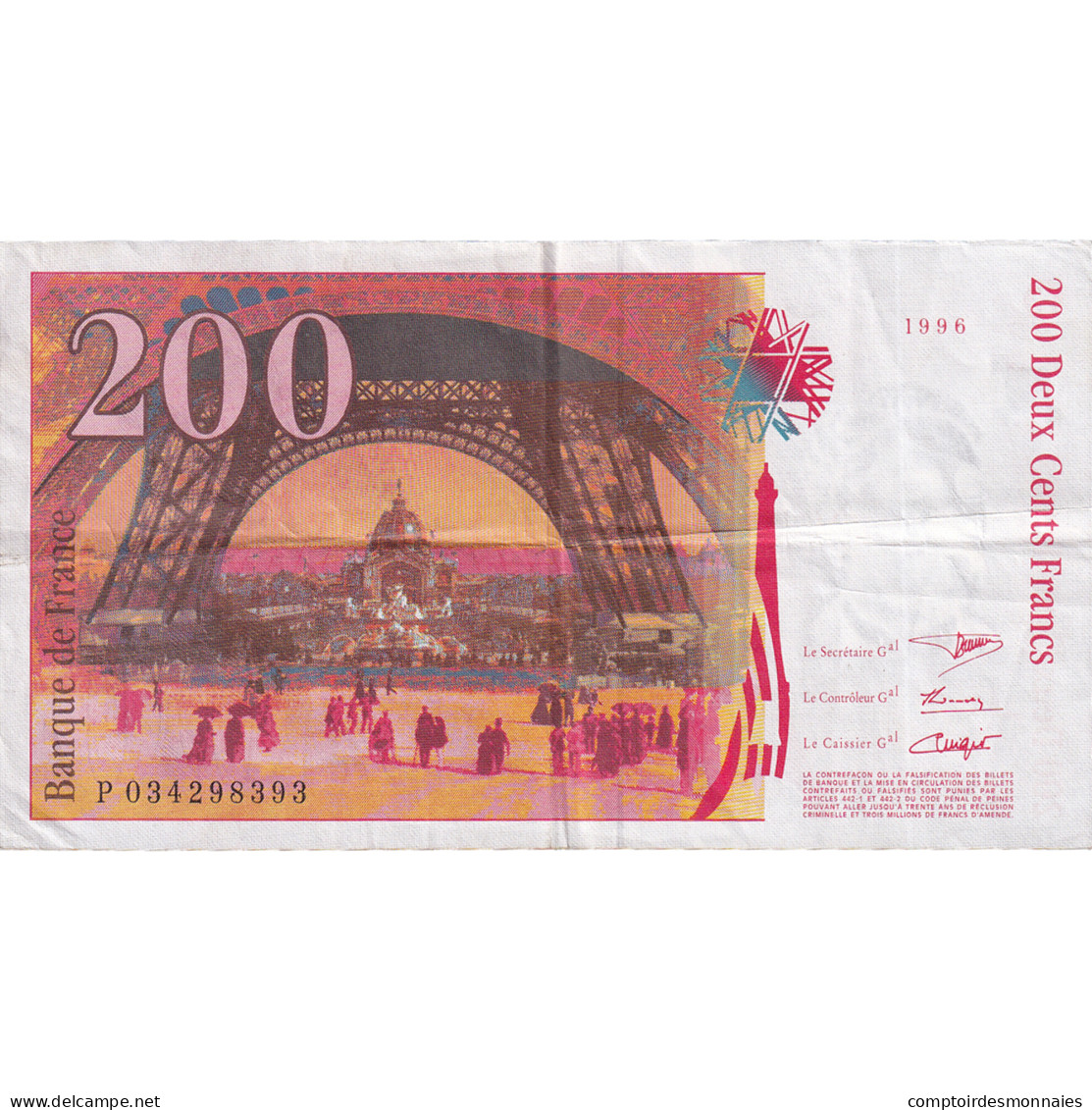 France, 200 Francs, Eiffel, 1996, TB+, Fayette:75.2, KM:159a - 200 F 1995-1999 ''Eiffel''