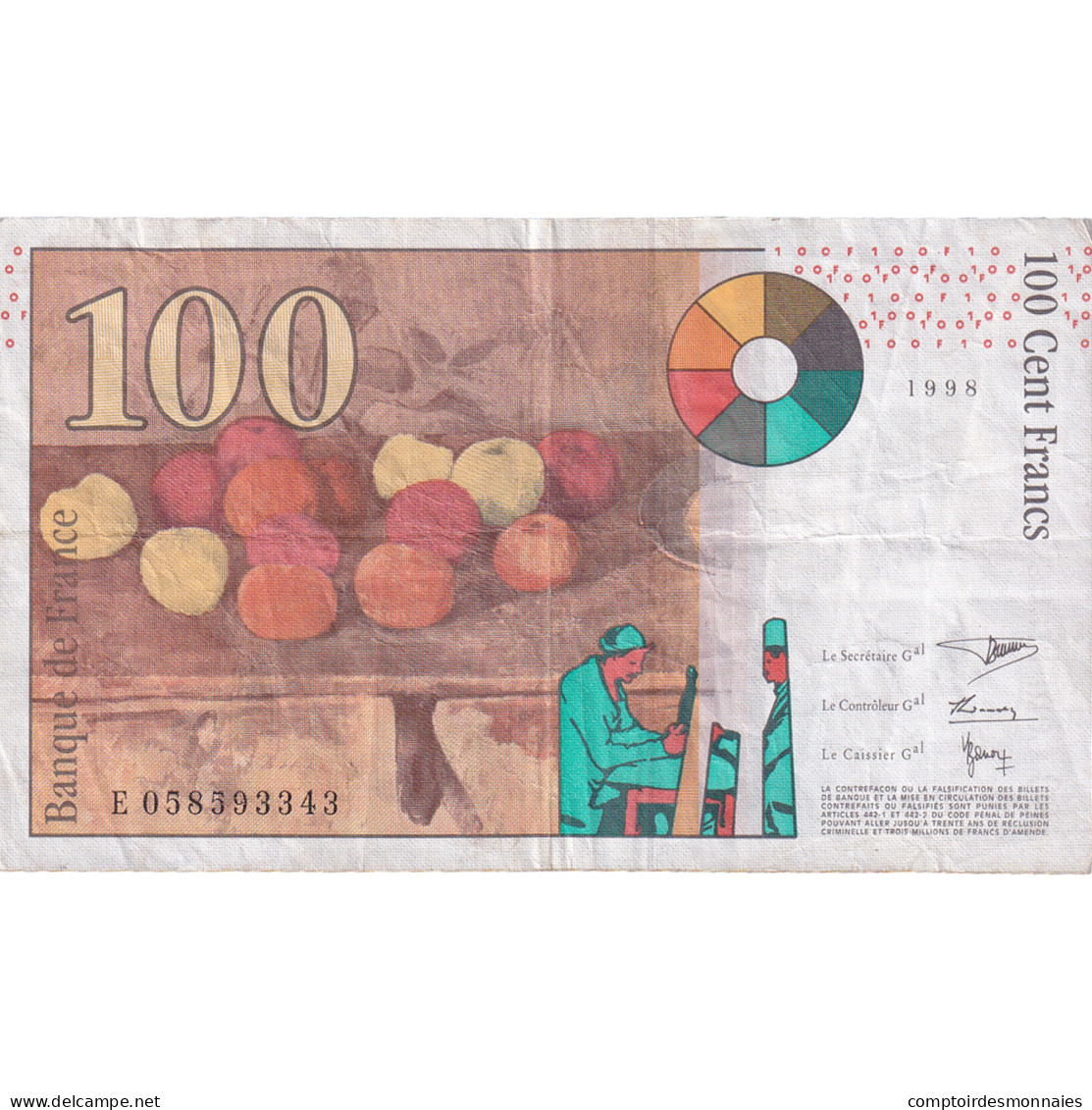 France, 100 Francs, Cézanne, 1998, TB+, Fayette:74.2, KM:158a - 100 F 1997-1998 ''Cézanne''