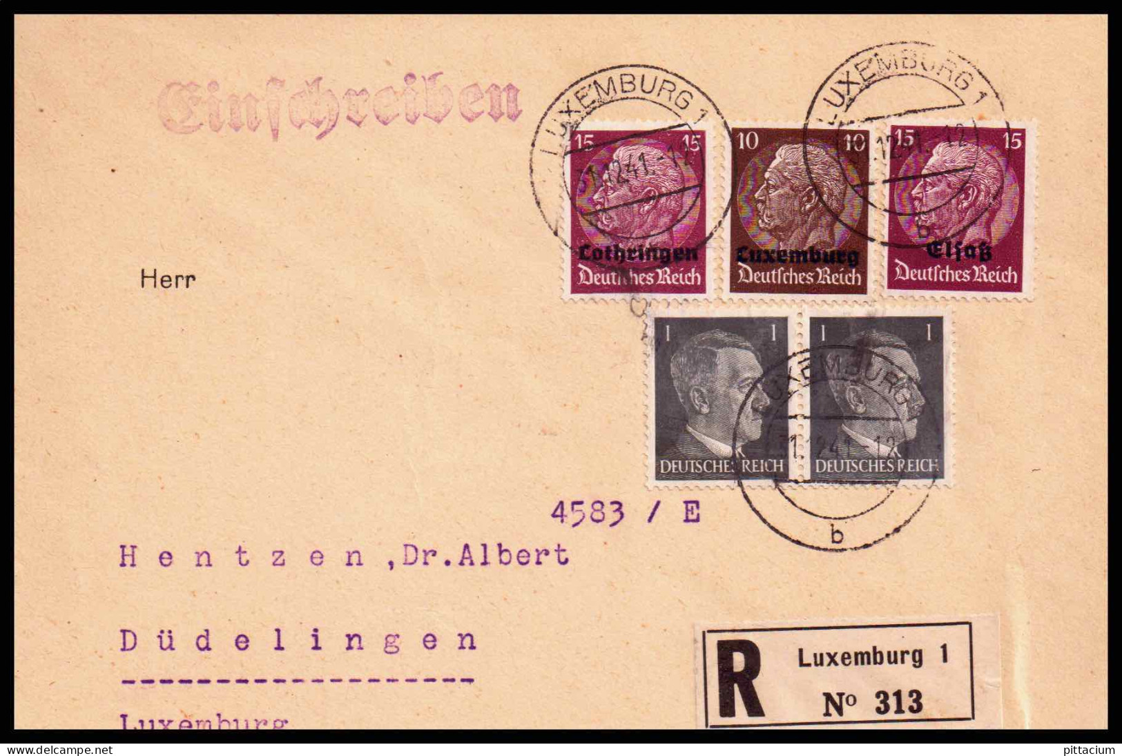 Luxemburg 1941: Brief / Einschreiben | Besatzung, R-Zettel | Luxemburg;Luxembourg, Düdelingen;Dudelange - 1940-1944 Duitse Bezetting
